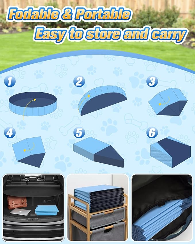 Yivsen Sturdy 47in Hard Plastic Anti-Slip Dog Pool, 2-in-1 Foldable Portable Kiddie/Kids Pool with Sprinkler, Swimming Puppy Pools for Summer Outdoor Backyard Activities