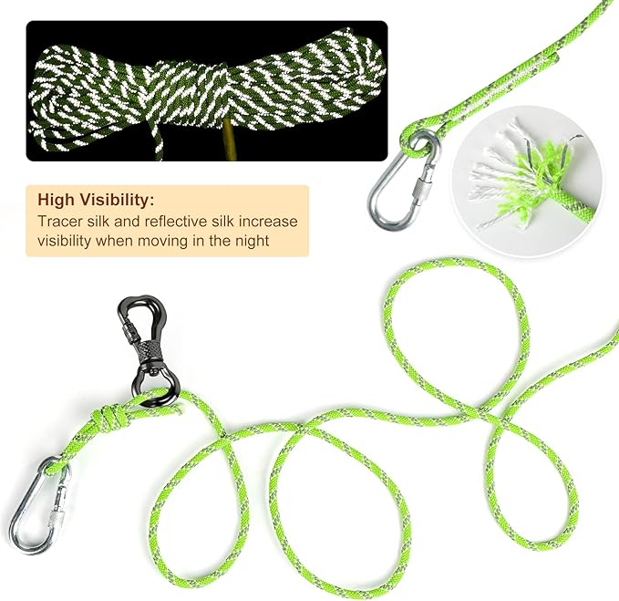 XiaZ Dog Tie Out Cable for Camping, 50FT Portable Overhead Trolley System for Dogs up to 300lbs，Dog Lead for Yard, Camping, Parks, Outdoor Events,5 min Set-up, Green
