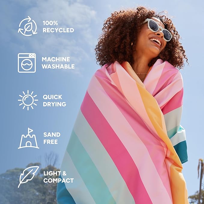 Dock & Bay Kid's Towel - for Beach Use - Quick Dry, Sand Free - Compact, Lightweight - 100% Recycled - Includes Bag - Coastal Candy, Large (160x90cm, 63x35)