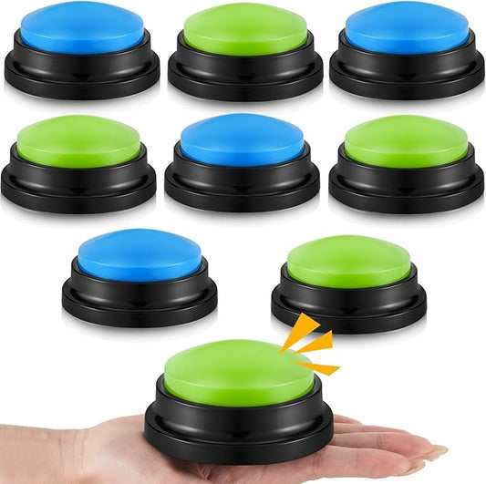 Honoson 8 Pieces Recordable Answer Buzzers Button for Trivia Games Show Buzzers Recording Buttons Gifts for Classroom Team(Blue,Green Color)