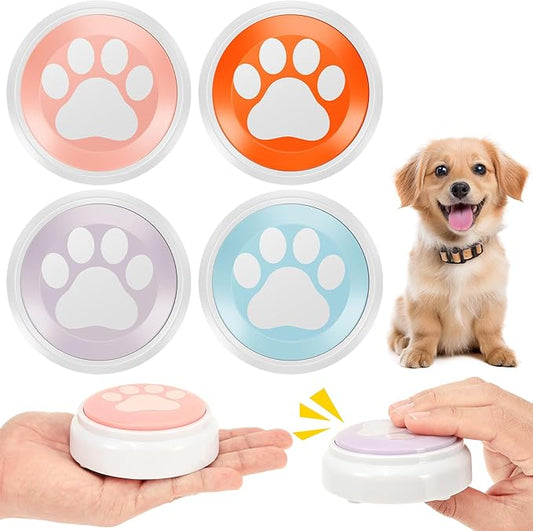 4Pcs Dog Speaking Button Voice Recording Pet Talking Button Starter Set for Communication Training Color Coded for Dog Cat and Other Pet