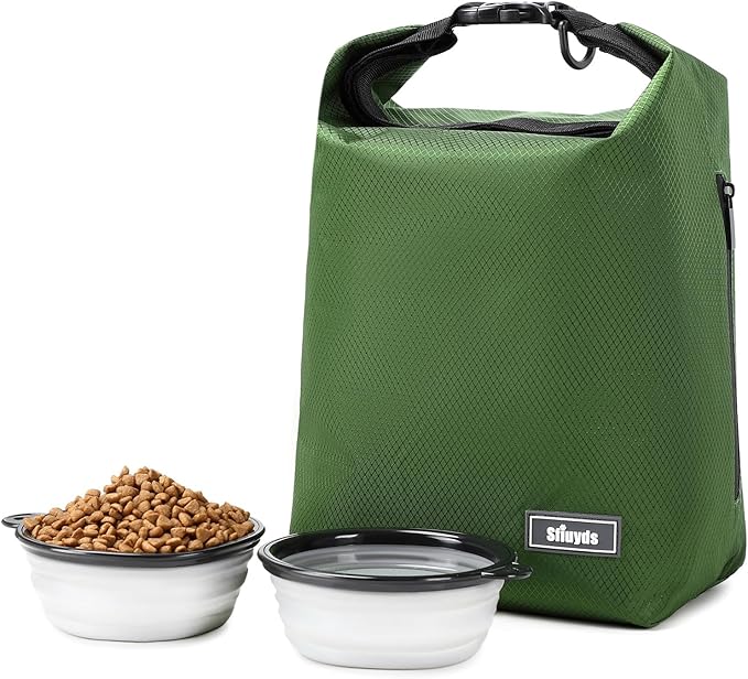 Dog Food Travel Bag with 2PCS Collapsible Dog Travel Bowls Air Tight Dog Food Storage Container(Green, Small)