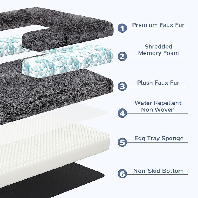 OtterOasis Foldable Human Dog Bed for Adults, Fluffy Human Sized with Blanket, Orthopedic Washable Dog Bed with Memory Foam and Water Repellent Liner for Pet (Grey, 72 * 44 * 10 inch)
