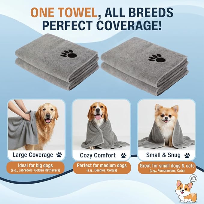 Dog Towel Keeps Your Pet Cozy After Every Use – Microfiber Towels for Drying Dogs & Cats – Quick & Efficient Grooming Gray Towel for Outdoor Play – Gently Dries Your Pet’s Fur 23.6X39.4in l Large