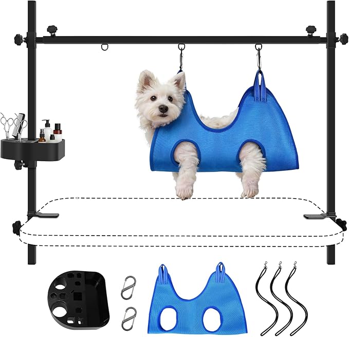 LEIBOU H-Shape Pet Grooming Table Arm with Grooming Hammock Tool Holder Noose and Clamp for Dogs and Cats Heavy Duty Aluminum Alloy Frame with 35.4” Adjustable Height and 36.2” ~ 50” Adjustable Width