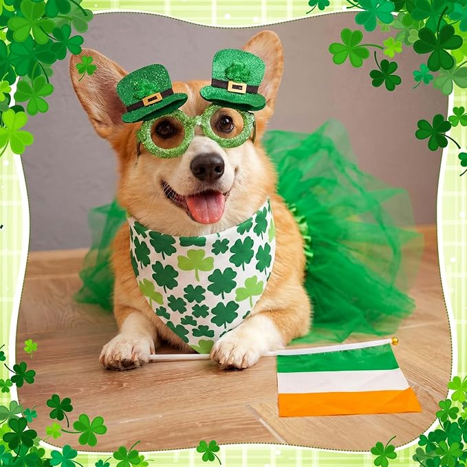 Sanwuta 72 Pcs St Patricks Day Dog Bandana Bulk Washable Puppy Triangle Scarfs Irish Cat Bandanas Adjustable Soft Shamrocks Pet Triangle Bibs Accessories for Small Medium Dogs Cats Pets Costume