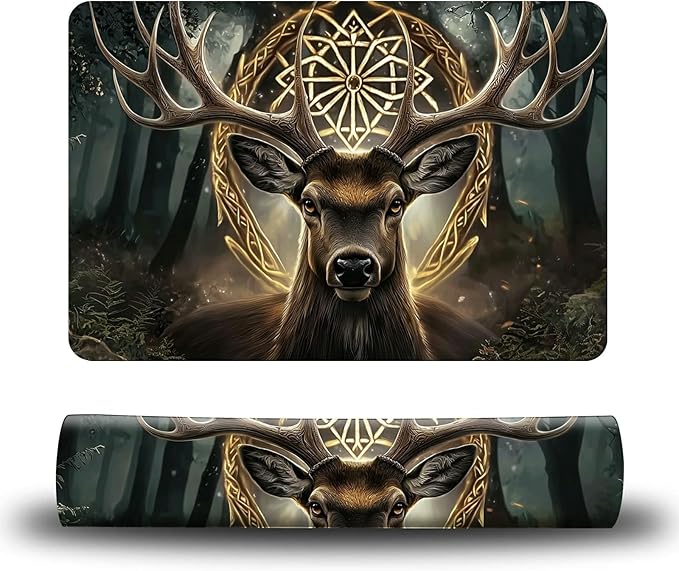 Dog Food Mat, 19.6" x 23.6" Absorbent Pet Feeding Mat for Food and Water, Waterproof Diatom Mud Pet Placemat with Non-Slip Rubber Backing, Easy Clean Cat Bowl Mat for Floors - Art Deer Head