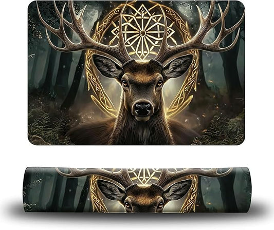 Dog Food Mat, 19.6" x 23.6" Absorbent Pet Feeding Mat for Food and Water, Waterproof Diatom Mud Pet Placemat with Non-Slip Rubber Backing, Easy Clean Cat Bowl Mat for Floors - Art Deer Head
