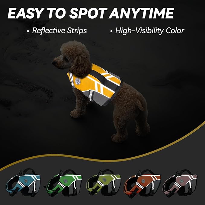 VIVAGLORY Sports Style Dog Life Vest, Dog Life Jacket for Swimming & Boating, Ripstop & Buoyancy for Puppy Doggy, Lifejacket with Handle, XS, Yellow