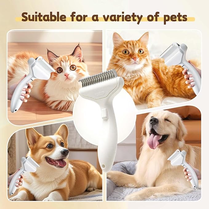 Dematting Comb for Dogs and Cats, Undercoat Rake Pet Brush for Long Hair, Dual-Sided Pet Grooming Brush Removes Tangles Knots and Loose Fur, Deshedding Grooming Tool (white)