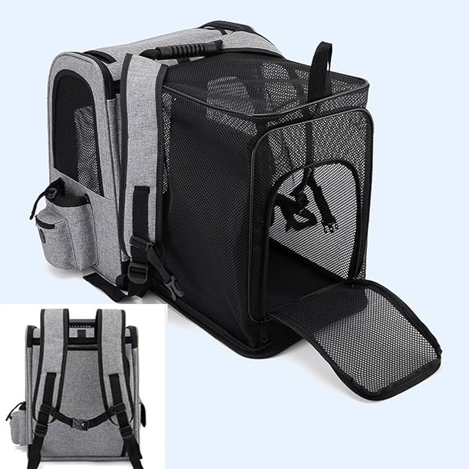 Pekaqi Cat Carrier Backpack - Expandable Airline-Approved Pet Backpack with Snag-Free Mesh, Roll-Top Cover & Storage, Fits Cats/Small Dogs Up to 18 Lbs (Hiking/Camping)