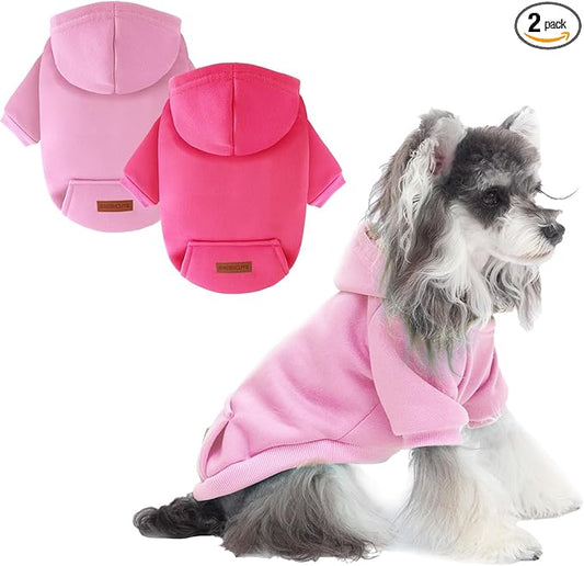 2 Pack Dog Hoodie Warm Hood Dog Sweater Cold Weather Small Dogs Sweatshirt Comfort Pet Clothes for Small Medium Dogs with Pockets Cats Chihuahua Clothes for Male Female Girl Boy Sporty Daily Wear