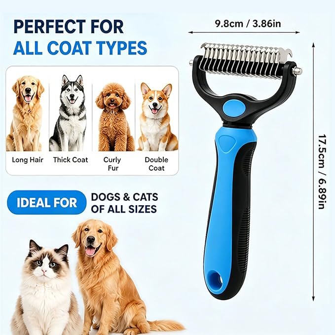 Pet Grooming Tool for Dogs & Cats, Includes Dual-Sided Dematting Comb & Stainless Steel Comb, Deshedding Brush for Long Hair, Thick & Double Coats, Pet Shedding & Loose Hair Removal Tool (Orange)
