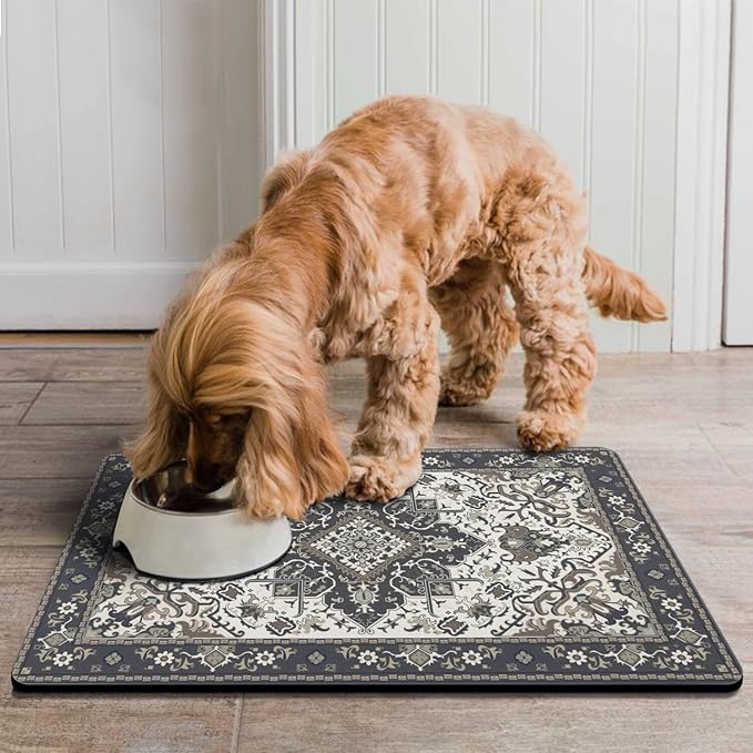 Pet Feeding Mat for Floors Waterproof Dog Mat for Food and Water Absorbent Quick Dry Non Slip mat for Cat Bowls