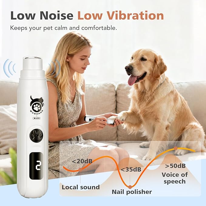 LINFOX 2-Pack Dog Nail Grinder, 3-Speed Low Vibration Quiet Electric Pet Nail Trimmer with Digital Display, Rechargeable USB-C Cat & Dog Nail File for Small Medium Large Pets