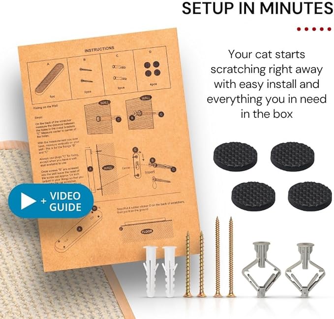 7 Ruby Road Indoor Cat Wall Scratcher — Multidirectional Sisal Scratch Pad & Board for Furniture Protection, Space-Saving Wall or Floor Use, Solid Rubberwood, All Breeds (Cream)