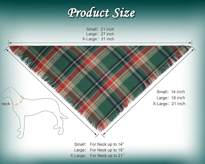 Christmas Dog Bandanas 2PCS-Small,Holiday Scarf Two-Sided with Tassels Edges,Stylish Triangle Dog Outfit for Boy and Girl,Winter Christmas Classic Red Green Plaid Pet Costume for Small Dogs