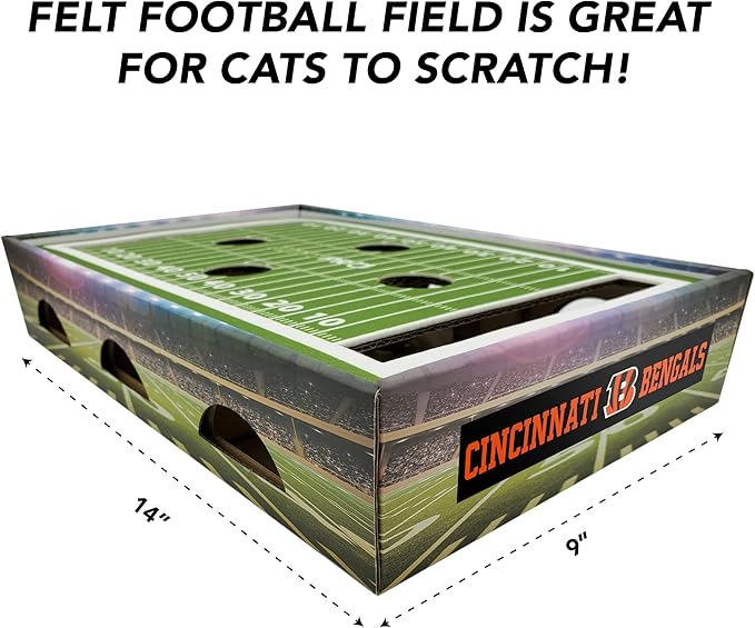 NFL Bengals Football Stadium Cat Scratcher Game Day Cat Toy with 2 Jingle Balls. Field Felt Scratcher Play and Lounge