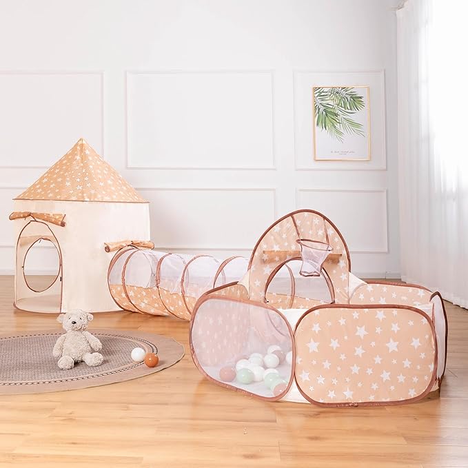 3-in-1 Kids Play Tent with Tunnel & Ball Pit for Toddlers, Indoor Outdoor Playhouse, Easy Pop Up, Portable Play Tents for Toddlers