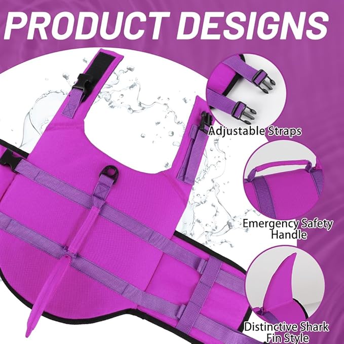EMUST Dog Life Jacket, Ripstop Dog Lifesaver Vests with Rescue Handle for Small Medium and Large Dogs, Pet Safety Swimsuit Preserver for Swimming Pool Beach Boating (XS,SolidRosepink)