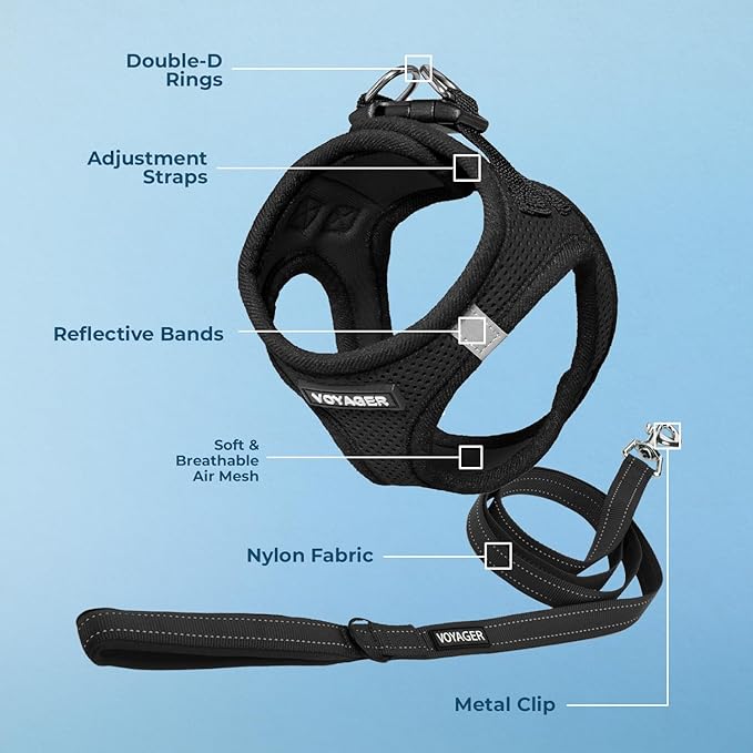 Best Pet Supplies Voyager Step-in Air All Weather Mesh Harness and Reflective Dog 5ft Leash Combo with Neoprene Handle, for Small, Medium and Large Breed Puppies - Set (Black), Medium