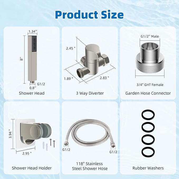 Hibbent All Metal Dog Sprayer Attachment Set, Stainless Steel Pet Shower Sprayer for Dog Washing and Bathing, 4 Sprays Handheld with Pause Mode, Brass Shower Diverter Valve, 119" Hose, Brushed Nickel