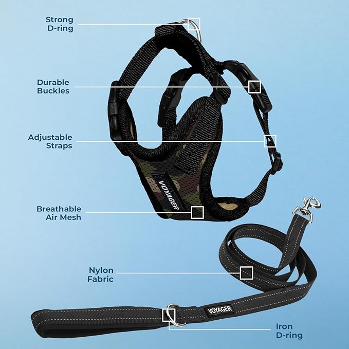 Best Pet Supplies Voyager Step-in Lock Pet Harness w Reflective Pet Leash Combo Set with Neoprene Handle 5ft - Supports Small, Medium and Large Breed Puppies/Cats - Army/Black Trim, S