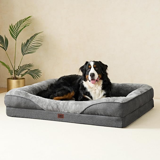 EHEYCIGA Orthopedic XXL Dog Bed for Large Sized Dog, 52x41 Inch Extra Large Memory Foam Dog Couch Bed with Sides, Waterproof Liner & Washable Removable Cover, Bolster Pet Sofa, Grey