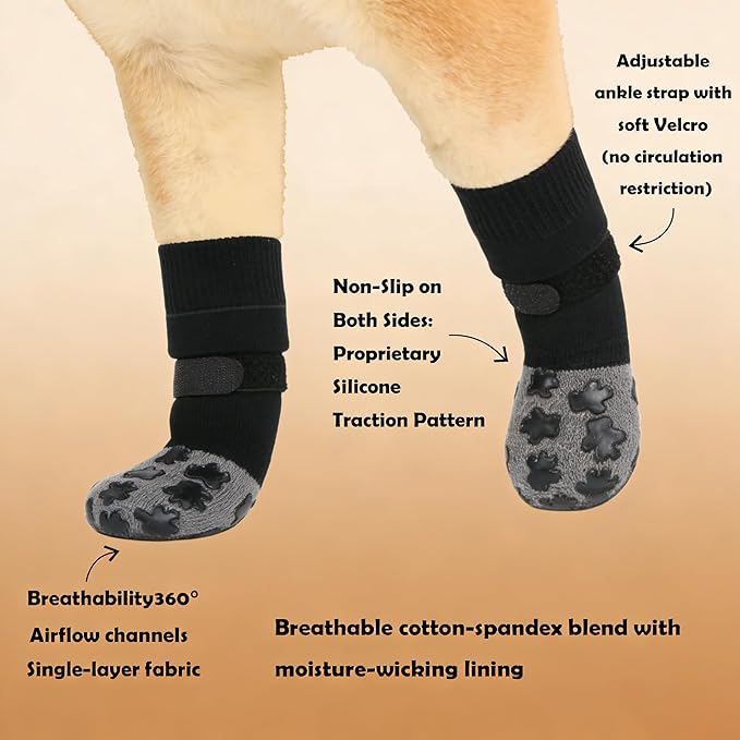 ‌VALFRID Non-Slip Dog Socks with Double Sides Grips, and Durable Dogs Grip Socks,Hardwood Floors Anti-Slip,Dog Booties for Small Medium Large Dogs M