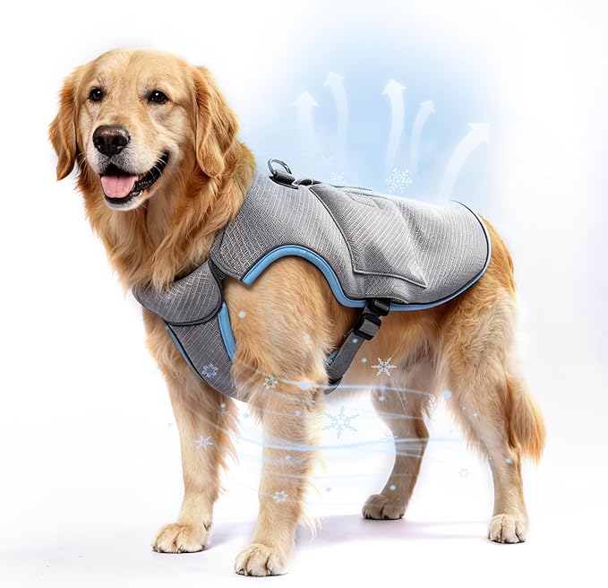 Mora Pets Dog Cooling Vest with Ice Packs, Reflective Adjustable Cooling Vest for Dogs with Leash Ring for Hot Weather Cooling Harness for Large Medium Dogs Light Blue XL