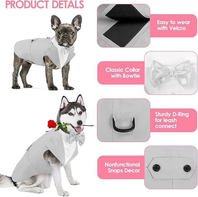 AOFITEE Dog Tuxedo for Large Dogs, Formal Dog Suit and Tie, Gentle Dogs Wedding Party Suit Bow Tie Shirt, Pet Wedding Outfit with Detachable Bowtie Collar for Christmas Halloween Dress Up