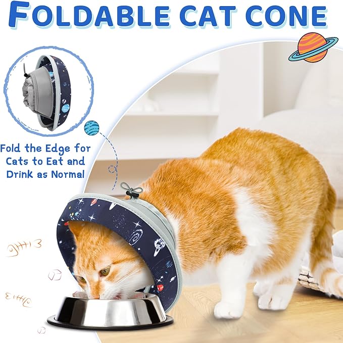 Cat Cone Collar Soft to Stop Licking, Adjustable, Foldable Lightweight Kitten Cones After Surgery Recovery for Cats & Kittens, Cat Cone Alternative, Easy Eating (Grey, S)