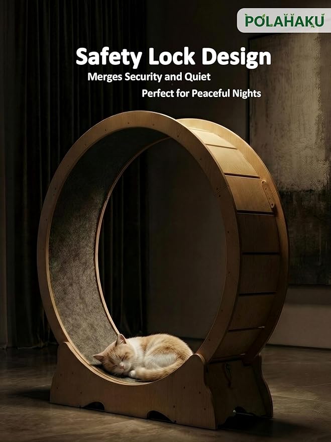 Cat Exercise Wheel, 48 Inch Diameter Cat Treadmill for Indoor Cats, Cats Running Wheel with Updated Enhanced Base and Carpeted Runway for Cat's Longer Life and Fitness, Natural