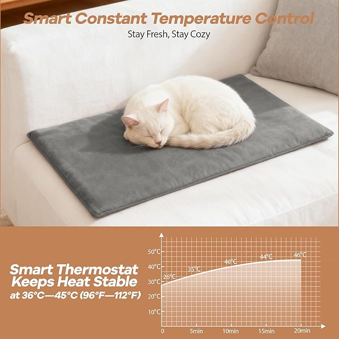 Cat Heating Pad for Bed Wamming: Electric 21.65"x13.77" Heated Cozy Mat with Removable Washable Cover Indoor Pet House Pillow Blanket for Puppy Kitty Nap Winter Reliefwith Auto Temperature Adjustment