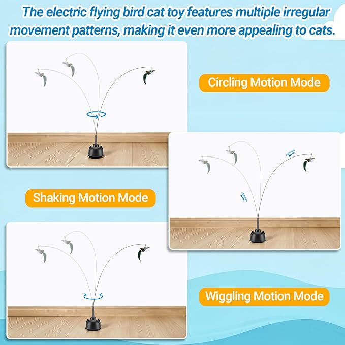 2 in 1 Electric Cat Wand Toy Interactive Cat Toys for Indoor Cats 360° Flying Bird Cat Toy, 2-Speed Fly Cat Chase Toy Automatic Cats Toys with Self ON/Off Suction Cup Electric Cat Teaser Wand