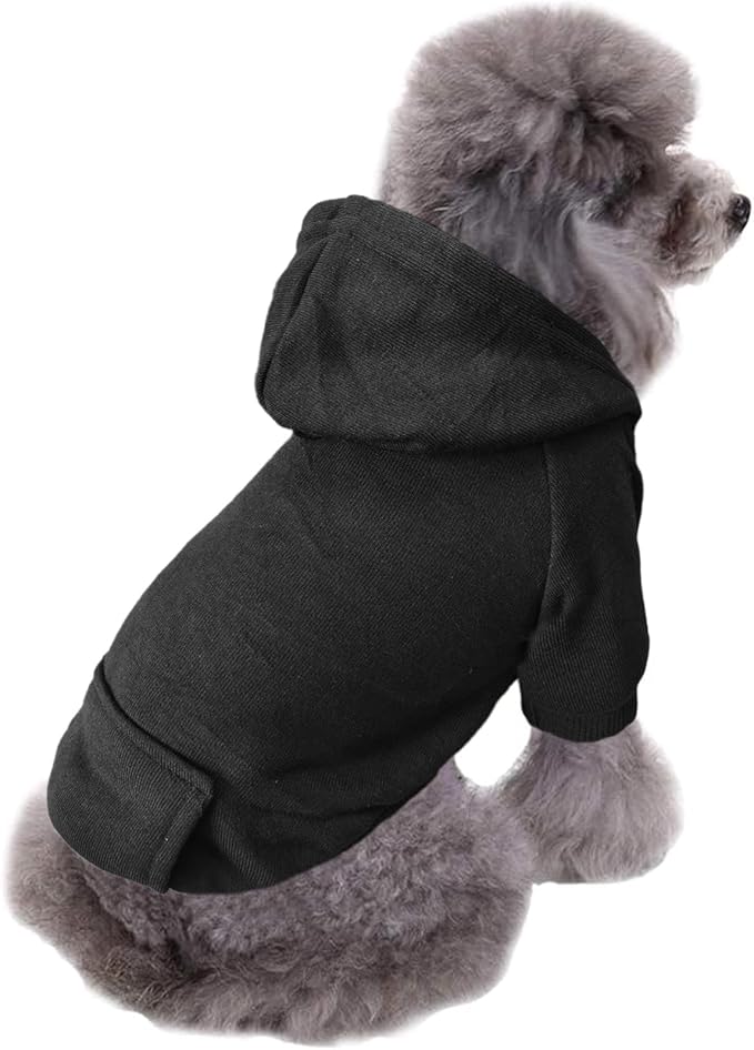 Jecikelon Soft Dog Hoodies for Small Dogs, Fleece Puppy Sweatshirt with Pockets, Warm Winter Cold Weather Coats for Pet Cat, Cute Clothes Puppy Costume (Black, X-Large)
