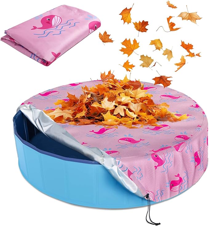 Foldable Dog Pool Cover – Waterproof Round Pet Dog Kiddie Bath Tub Lid Cover, Fit for 32/48/63 Inch Pools, Outdoor Portable Puppy Pool Accessories with Drawstring