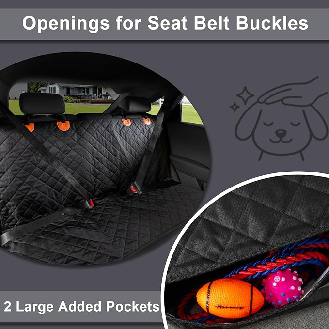 Dog Car Seat Cover for Back Seat, Waterproof and Non-Slip, Heavy-Duty Pet Seat Protector with Full Protection for Rear Bench on Cars SUVs Small Trucks (Black, Standard Back)