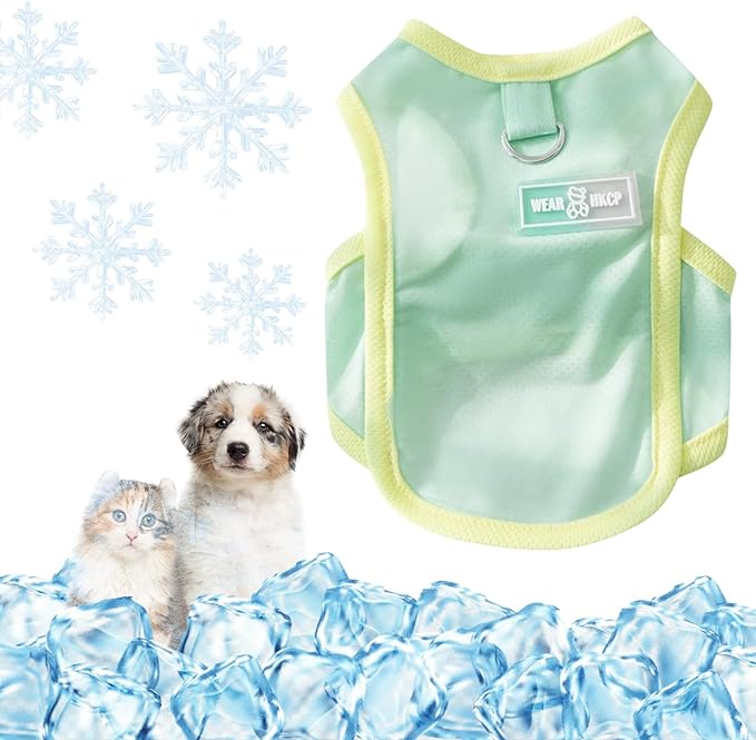 Dog Cooling Vest, Summer Pet T-Shirt, Breathable Quick-Dry Outfit for Dogs and Cats, Blue (Green, Small(3.3-5.5lb))