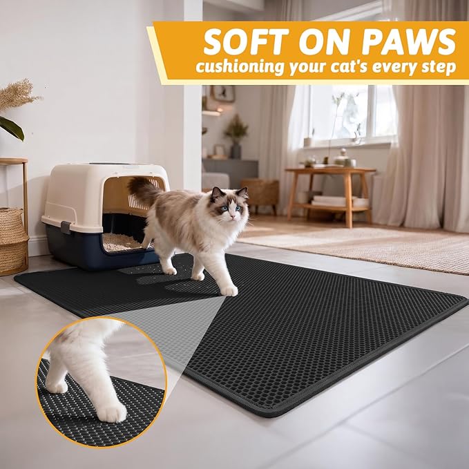 Pieviev Cat Litter Mat Double Layer Waterproof Urine Proof Trapping Mat 1 Pack (Black, 47x36 Inch (Pack of 1))