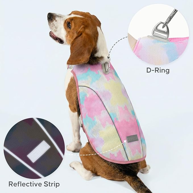 KYEESE Dog Cooling Vest, Breathable Mesh Dog Cooling Shirt for Small Dogs with D-Ring, Sun Protection Reflective Dogs Cooler Jacket with Adjustable Buckle for Summer Hiking Walking, Pink, S