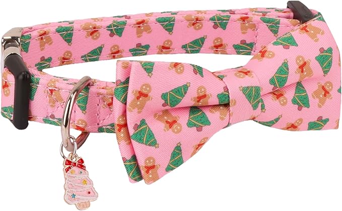 ADOGGYGO Christmas Dog Collar with Detachable Bowtie, Adjustable Pink Pet Christmas Collars for Small Medium Large Dogs (Medium)