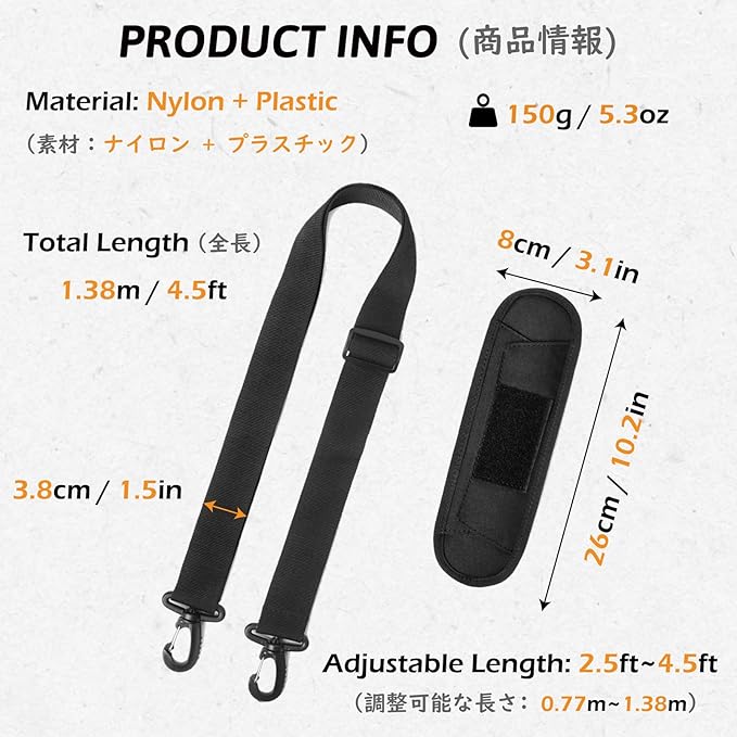 TRIWONDER Bag Shoulder Strap Replacement Adjustable Strap with Padded Metal Hooks for Crossbody Bags Messenger Bags Laptops