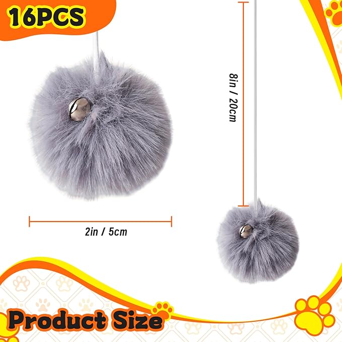 16 Pack Interactive Cats Toys Replacement Balls for Cat Trees Tower Kitly Dangling Toys with Bell Rope KittenScratching Post Tree Tower Replacement Ball Plaything Add Ons for Indoor Kitten