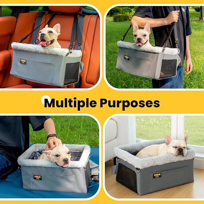 Conlun 2-Pack Dog Car Seat Boosters for Small Pets Under 20lbs, Portable Travel Puppy Car Seats with Internal Steel Frame, Comfort Cushions & Storage Pockets, Grey