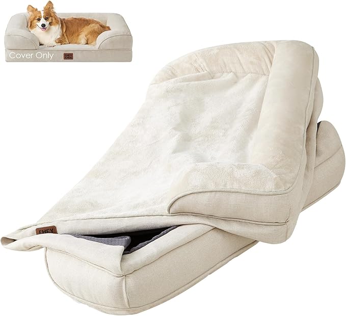 EHEYCIGA Dog Bed Cover Replacement for Large Dog Bed, Waterproof Washable Removable Cover for Orthopedic Memory Foam Dog Sofa, Non-Slip Bottom, Beige, Cover Only
