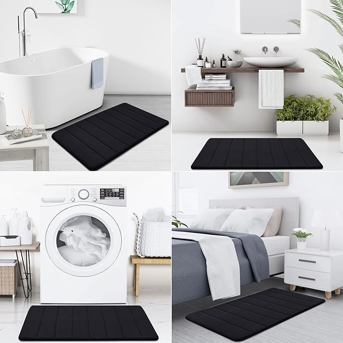 Buganda Memory Foam Bath Mat, 24" x 16", Ultra Soft and Non-Slip Bathroom Rugs, Water Absorbent and Machine Washable Bath Rug for Bathroom, Shower, and Tub, Black