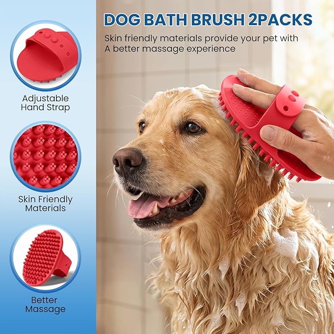 Double-Sided Pet Grooming Rake - 4-in-1 Professional Pet Grooming Kit Deshedding Dematting Tool for Dogs Cats Extra-Wide Grooming Brush & Deshedder Comb for Long & Short Haired Pets (Red Kit 4PCS)