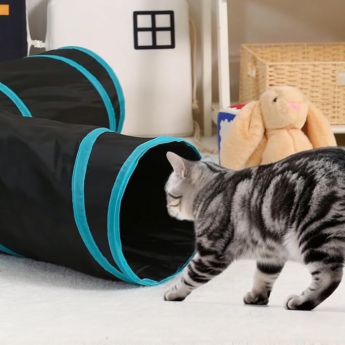Pet Cat Tunnel, 4-Way Junction Tunnels for Indoor Cats, Collapsible Pet Tunnel for Kitten, Puppy, Rabbit, 25cm-Wide Tunnels, Durable & Breathable, with Peek Hole Toy Ball