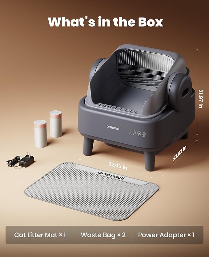 oneisall Self Cleaning Litter Box for Large&Multiple Cats: Ease S1 Open-Top Cat Litter Box Easy Rinsable Clean, with Safety Protection & Large Capacity for Indoor House Cats(40pcs Waste Bags Included)